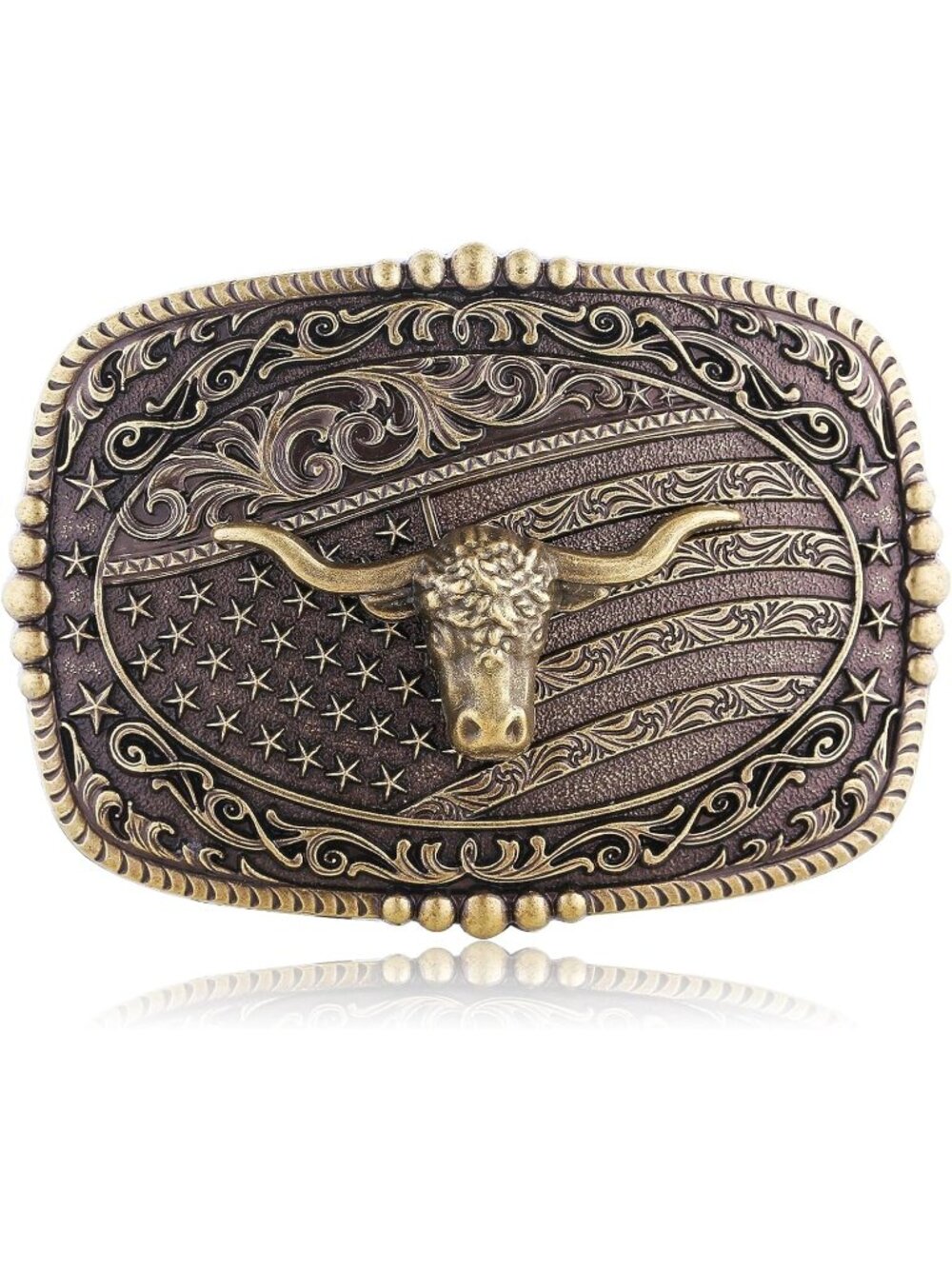 Women 3# Flag-bull Western Cowboy Cowgirl Long Horn Bull Belt Buckle